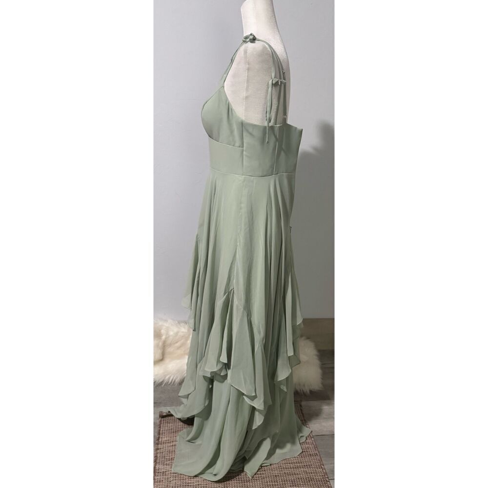 Azazie Barbie NWT  Briadsmaid A8 v neck chiffon tiered a line dress dusty sage A - Picture 9 of 14